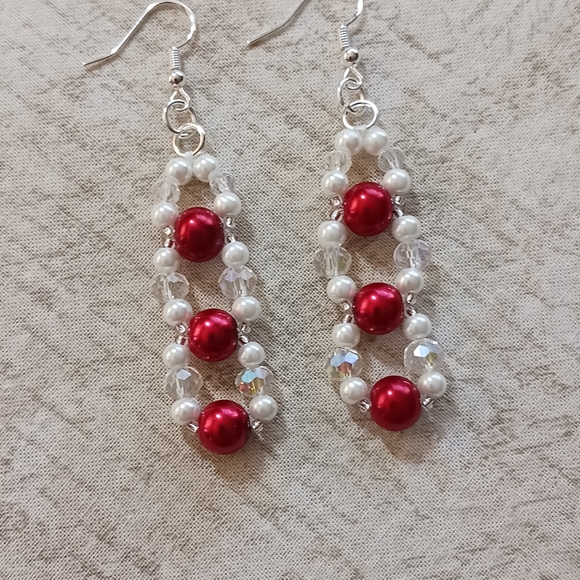 New, Earrings Pearl & Crystal with SS ear wires, 2.75 length. - Picture 3 of 3